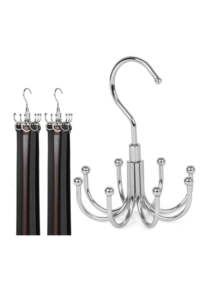 Excefore Pack of 2 Belt Hanger For Closet , 360°Swivel Belt Rack, Belt Organizer With 8 Hanging Hooks, Accessory Organizers For Belt, Dog Collar, Tie, Tank Top, Bra, Purse, Scarf, Silver  - Image 1