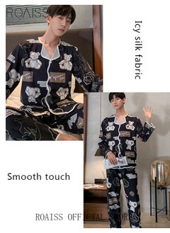roaiss Long Autumn Couple Pajamas Silk Pajamas for Couples Sleepwear Family Pijama Lover Night Suit Men Women Casual Home Clothing  - Image 4