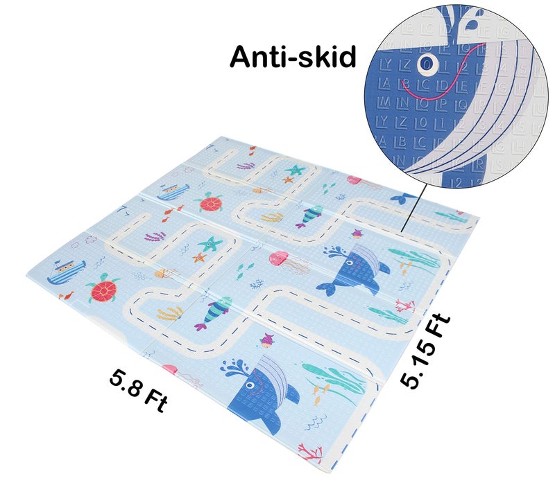 Vic Kid® Baby Play Mat/Foldable Crawling Mat/Large Size/Thick Foam/Double Sides Multi-Purpose Water Proof. (5.8 X 5.15Ft,0.8cm Thickness) (SideA- Squirrel & Mouse + Side B-Ocean World)… - Image 4