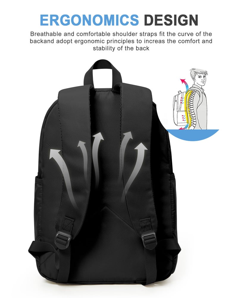 VECAVE School Backpack Black College High School Bags backpack for Boys Girls Teens Waterproof Bookbag Casual Lightweight Travel Rucksack Daypack Backpacks for Men Women - Image 5