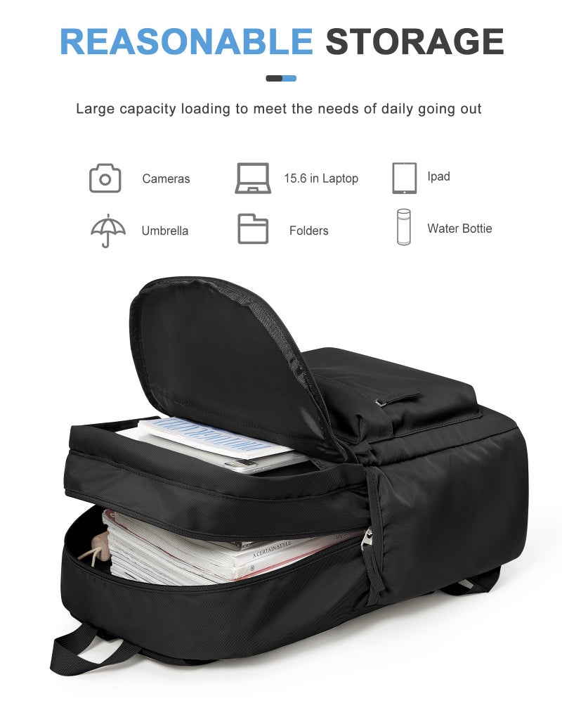 VECAVE School Backpack Black College High School Bags backpack for Boys Girls Teens Waterproof Bookbag Casual Lightweight Travel Rucksack Daypack Backpacks for Men Women - Image 3