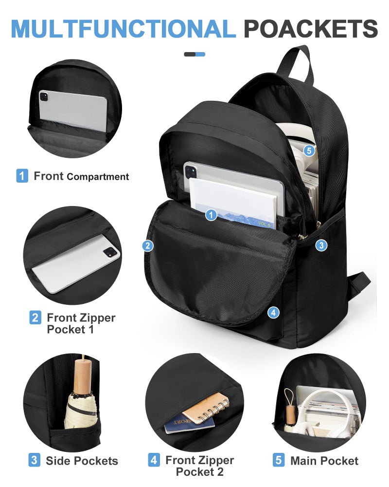 VECAVE School Backpack Black College High School Bags backpack for Boys Girls Teens Waterproof Bookbag Casual Lightweight Travel Rucksack Daypack Backpacks for Men Women - Image 4