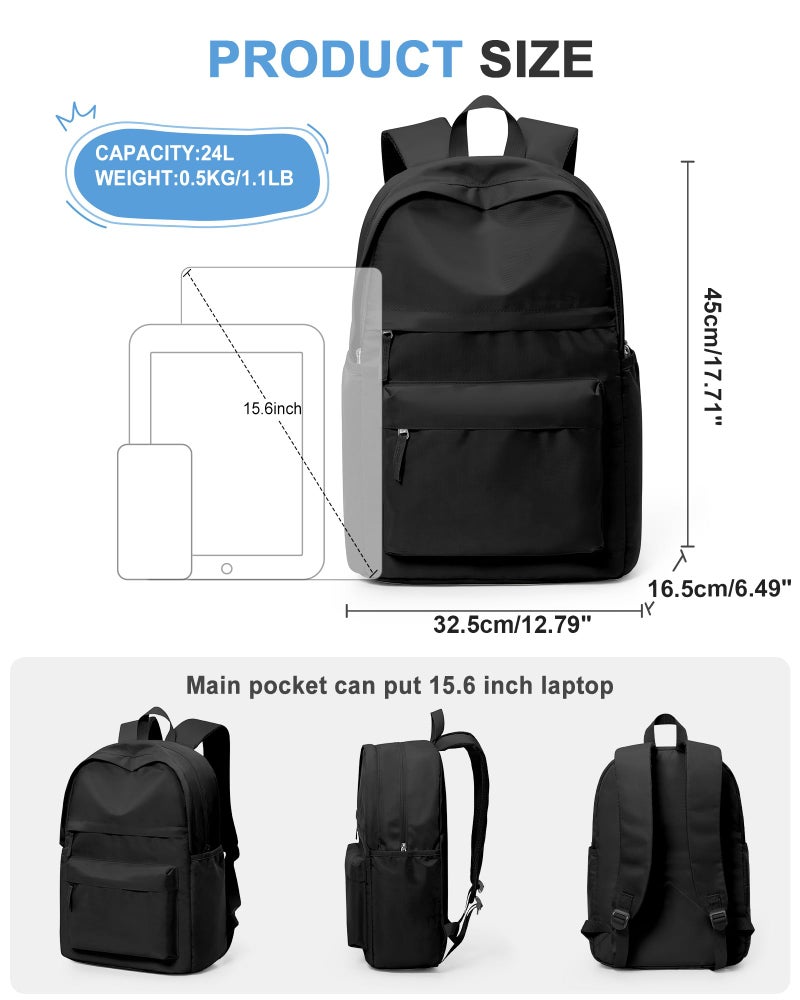 VECAVE School Backpack Black College High School Bags backpack for Boys Girls Teens Waterproof Bookbag Casual Lightweight Travel Rucksack Daypack Backpacks for Men Women - Image 2