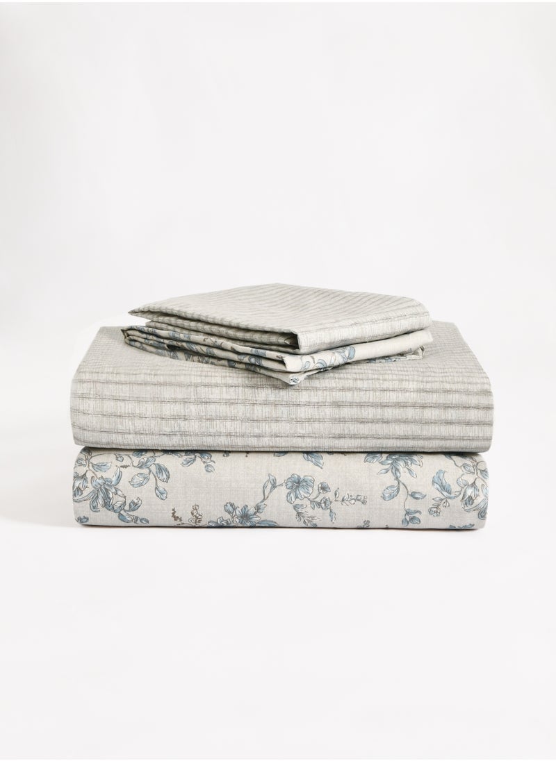 Master Home Textile Master Home Textile Cotton Floral Duvet Cover Set, Fits 160 x 200 cm Queen Size Bed, 200TC Cotton, 4-Piece Set with Zipper Closure and Corner Ties  - Image 1