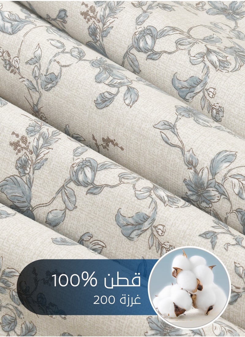 Master Home Textile Master Home Textile Cotton Floral Duvet Cover Set, Fits 160 x 200 cm Queen Size Bed, 200TC Cotton, 4-Piece Set with Zipper Closure and Corner Ties  - Image 4