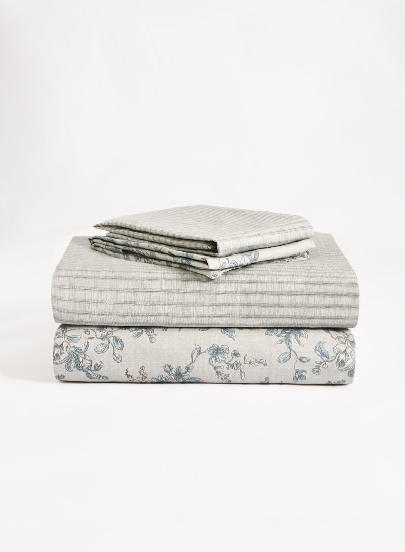 Master Home Textile Cotton Floral Duvet Cover Set, Fits 160 x 200 cm Queen Size Bed, 200TC Cotton, 4-Piece Set with Zipper Closure and Corner Ties - Image 1