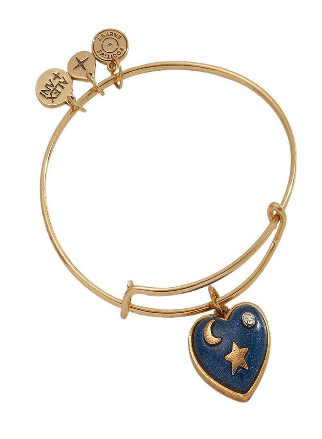 Alex and Ani Path of Symbols, Heart Bangle Bracelet, Antique Gold Finish, Blue Charm, 2 to 3.5 in - Image 1