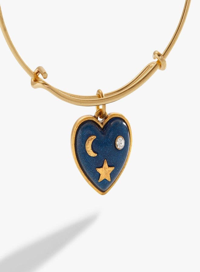 Alex and Ani Path of Symbols, Heart Bangle Bracelet, Antique Gold Finish, Blue Charm, 2 to 3.5 in - Image 2