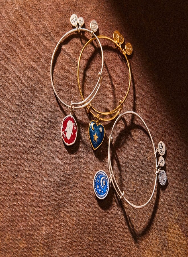 Alex and Ani Path of Symbols, Heart Bangle Bracelet, Antique Gold Finish, Blue Charm, 2 to 3.5 in - Image 3
