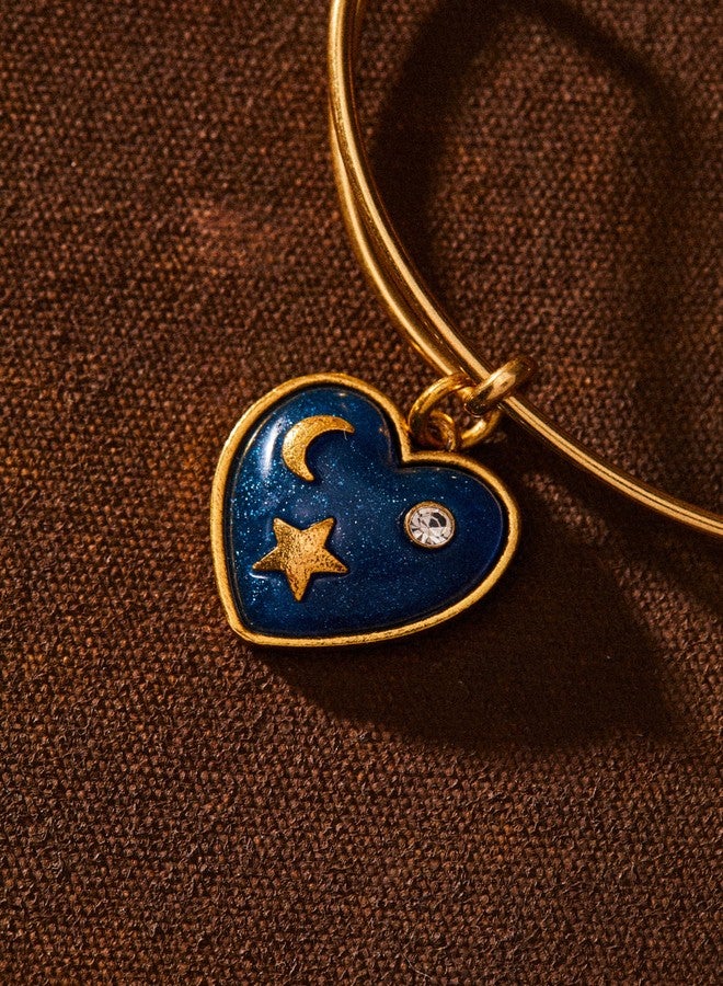 Alex and Ani Path of Symbols, Heart Bangle Bracelet, Antique Gold Finish, Blue Charm, 2 to 3.5 in - Image 4