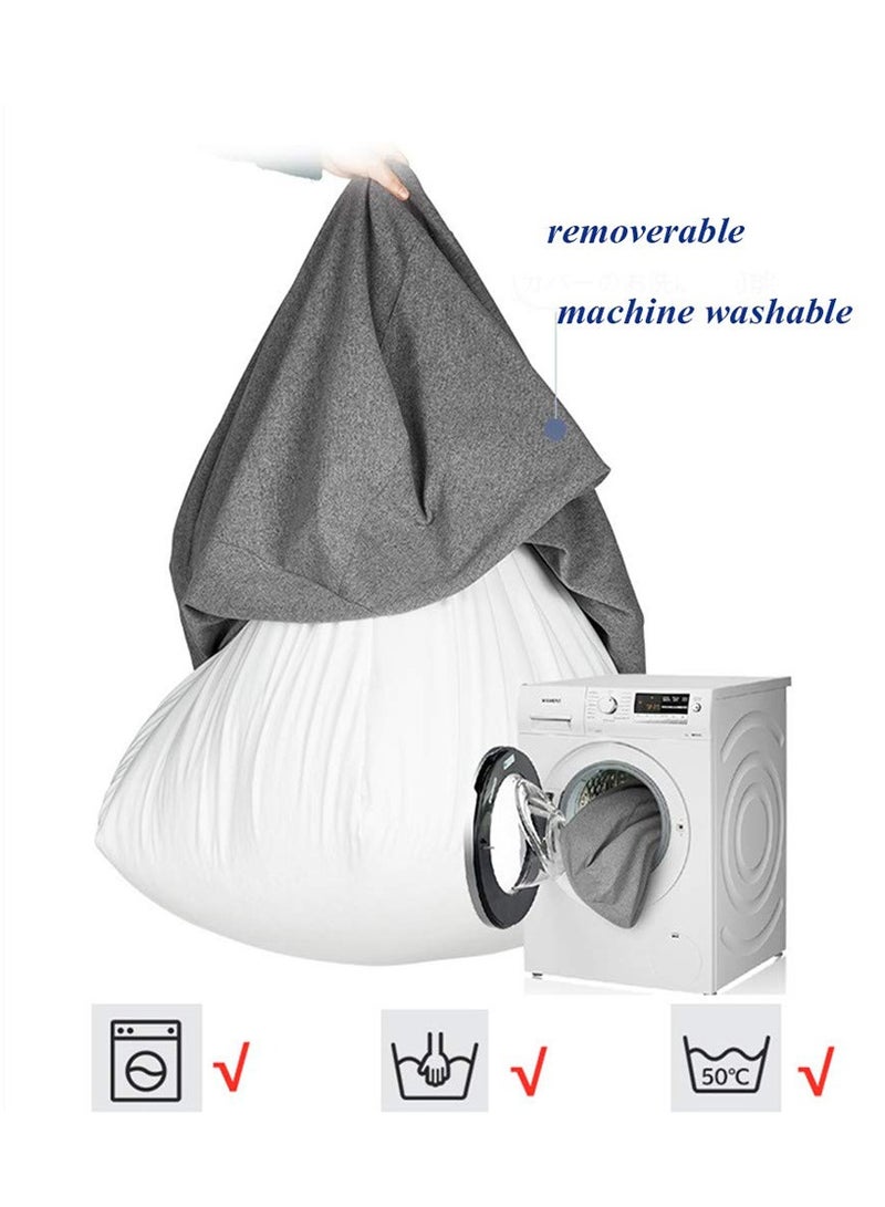 Generic Soft Cotton Linen Bean Bag Chair Cover for Adults Kids Teens Grey Sack without Filler  - Image 3
