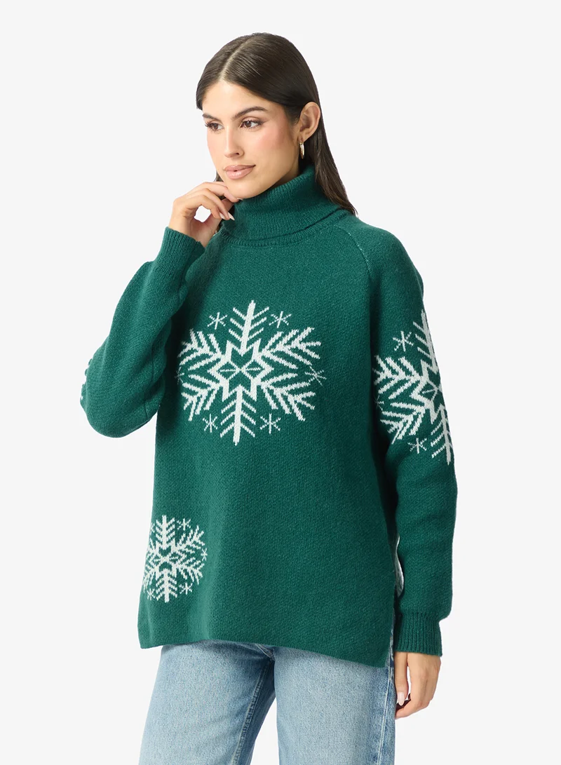 Turtle Neck Printed Jumper