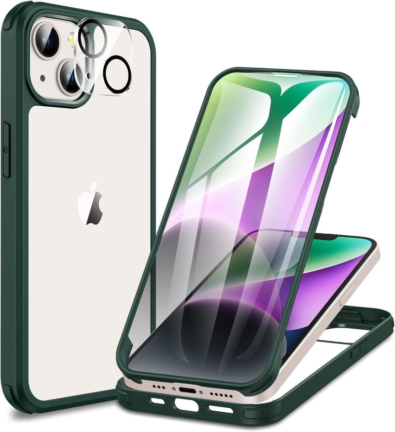 CENHUFO Compatible with iPhone 14 Plus Case Built-in Glass Screen Protector with Camera Lens Protector, 360°Full Body Heavy Duty Protective Phone Case for iPhone 14 Plus case Shockproof -Green Repeated detach compatible build - Image 1
