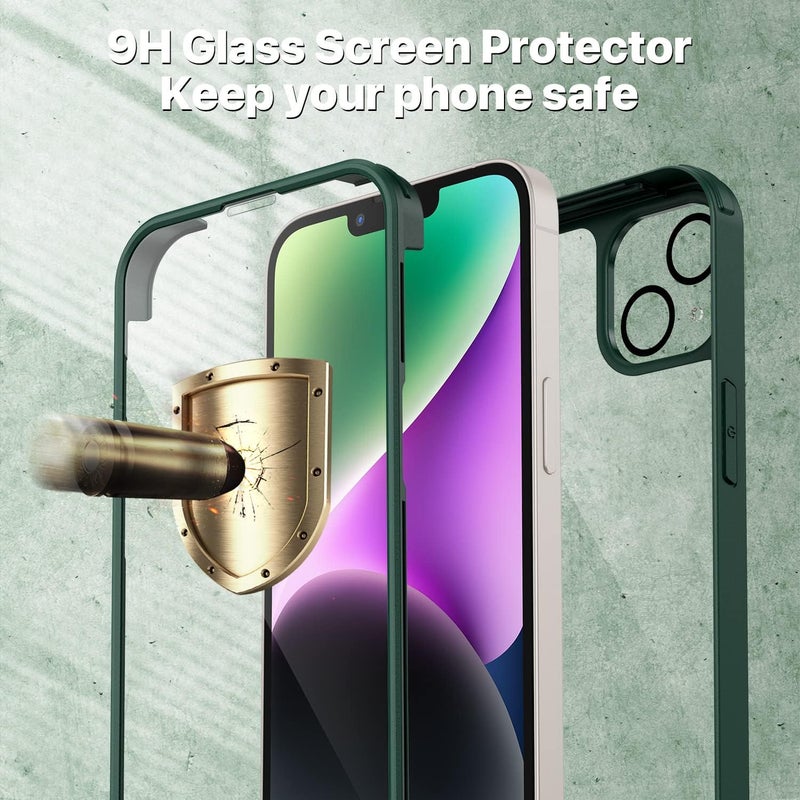 CENHUFO Compatible with iPhone 14 Plus Case Built-in Glass Screen Protector with Camera Lens Protector, 360°Full Body Heavy Duty Protective Phone Case for iPhone 14 Plus case Shockproof -Green Repeated detach compatible build - Image 4