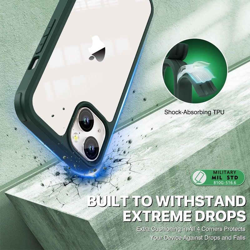 CENHUFO Compatible with iPhone 14 Plus Case Built-in Glass Screen Protector with Camera Lens Protector, 360°Full Body Heavy Duty Protective Phone Case for iPhone 14 Plus case Shockproof -Green Repeated detach compatible build - Image 5