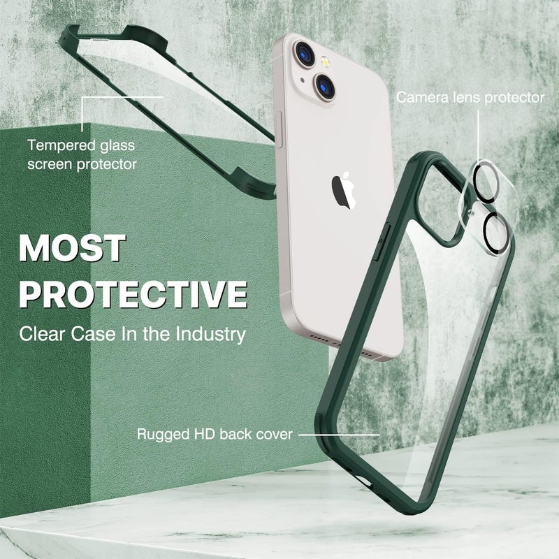 CENHUFO Compatible with iPhone 14 Plus Case Built-in Glass Screen Protector with Camera Lens Protector, 360°Full Body Heavy Duty Protective Phone Case for iPhone 14 Plus case Shockproof -Green Repeated detach compatible build - Image 3