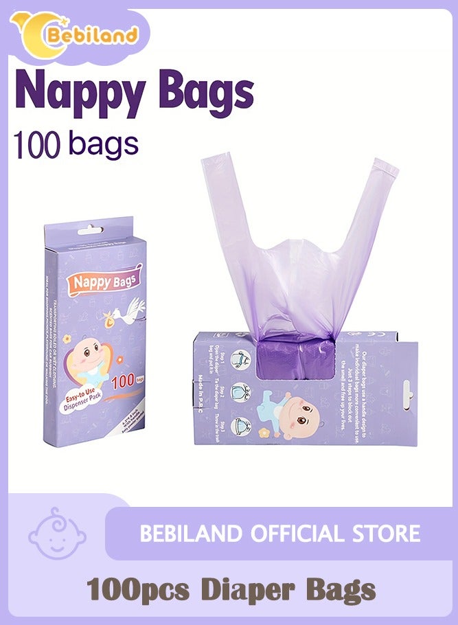 Bebiland 100pcs Diaper Disposal Bags, Diaper Waste Bags, Thickened Vest-Style Portable Trash Bags for Diaper Disposal  - Image 1