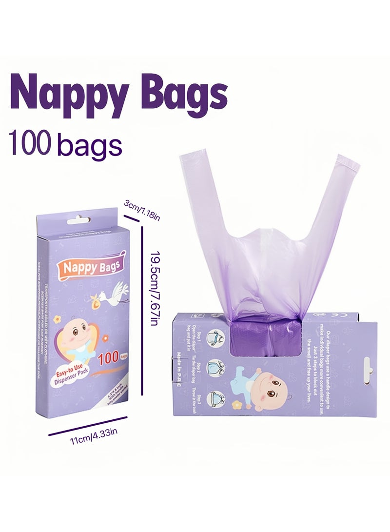 Bebiland 100pcs Diaper Disposal Bags, Diaper Waste Bags, Thickened Vest-Style Portable Trash Bags for Diaper Disposal  - Image 2