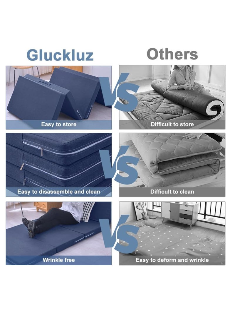 RATSAW Folding Mattress Thick Medical Foam Mattress Topper 4 Folding Guest Mat Portable Mattress with Breathable Washable Cover for Single Bed Floor Camping Playroom Nap  - Image 4
