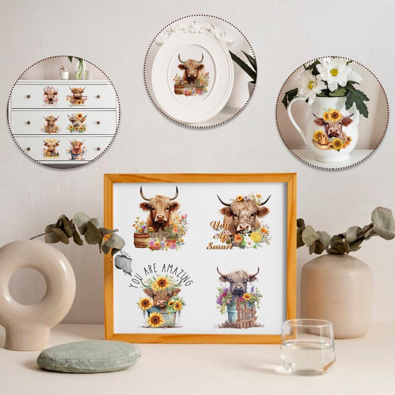 Rngmsi UV DTF Cup Wrap - 20 Sheets Highland Cow UV DTF Cup Wraps for 16 oz, Sunflower Uvdtf Decals, Waterproof Personalized Rub on Transfer Stickers for Glass, DIY Wood Crafts - Image 5