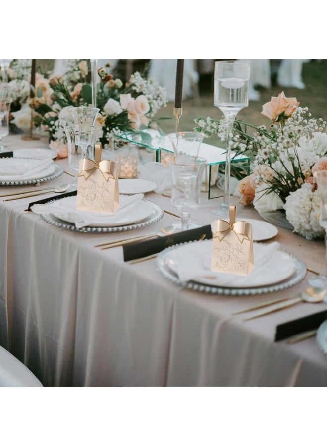 10 قطع صناديق هدايا فاخرة للشوكولاتة والحلويات – تصميم فرنسي قديم باللون الكريم مع نقوش زهور مطلية بالذهب، شريط شمبانيا ومقبض من الجلد، مثالية لحفلات الزفاف، الذكرى السنوية، أعياد الميلاد، حفلات المولود، عيد الأم والهدايا الاحتفالية - Image 5