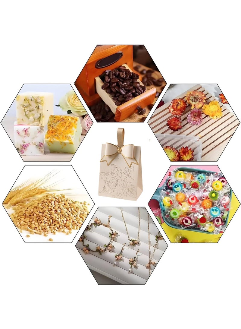 10 قطع صناديق هدايا فاخرة للشوكولاتة والحلويات – تصميم فرنسي قديم باللون الكريم مع نقوش زهور مطلية بالذهب، شريط شمبانيا ومقبض من الجلد، مثالية لحفلات الزفاف، الذكرى السنوية، أعياد الميلاد، حفلات المولود، عيد الأم والهدايا الاحتفالية - Image 4