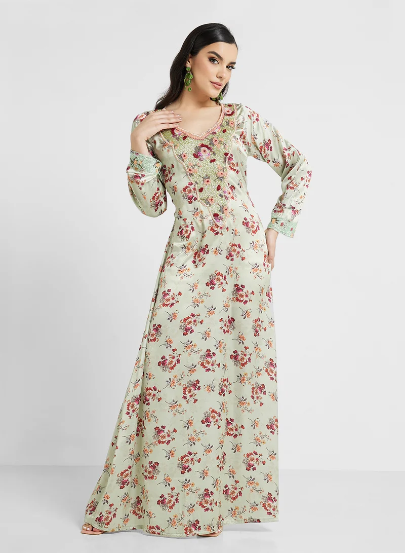 ARABIAN CLOSET Embellished Belted Jalabiya
