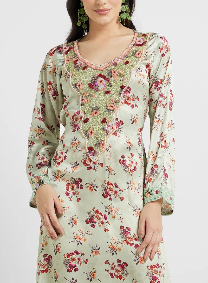 ARABIAN CLOSET Embellished Belted Jalabiya