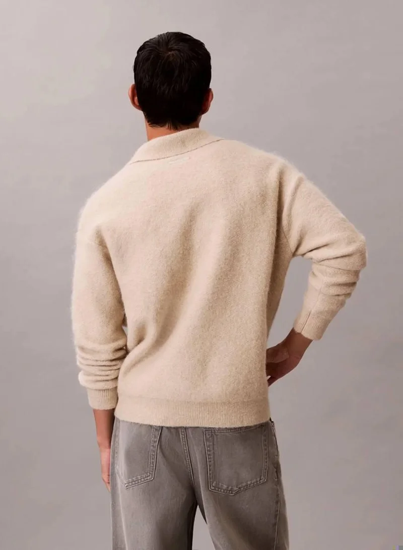 Calvin Klein Pelican Brushed Alpaca Blend Johnny Collar Jumper for Men | Best Price UAE