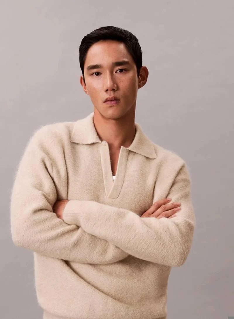 Calvin Klein Pelican Brushed Alpaca Blend Johnny Collar Jumper for Men | Best Price UAE