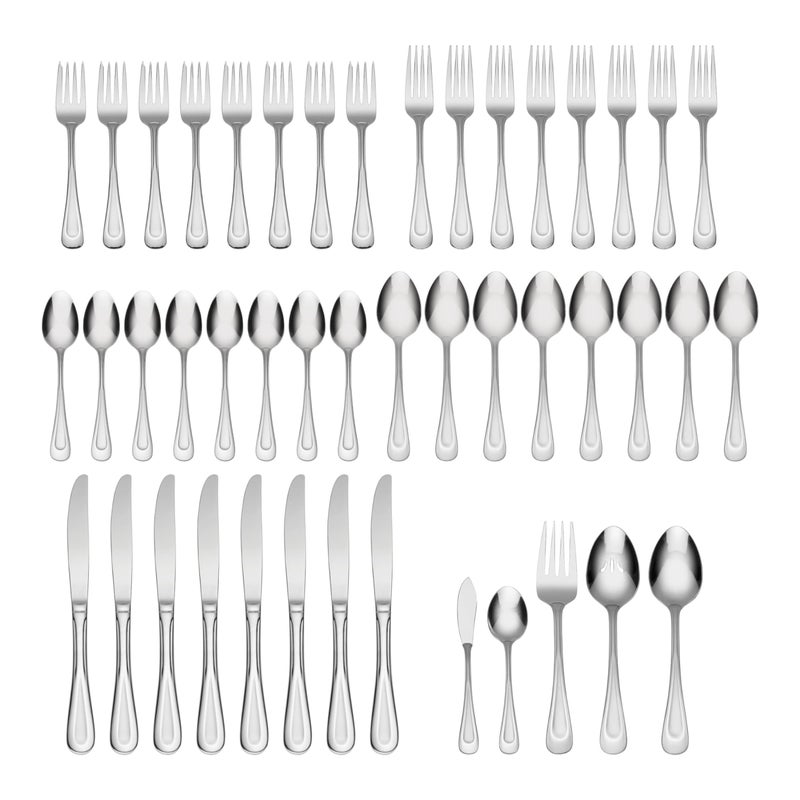 Oneida Silverware Set For 8, Satin Sand Dune 45-Piece Everyday Flatware Set with Serving Utensils, Service For 8, 18/0 Stainless Steel Silverware, Knives Spoons and Forks (Silver, 45 Piece) - Image 2
