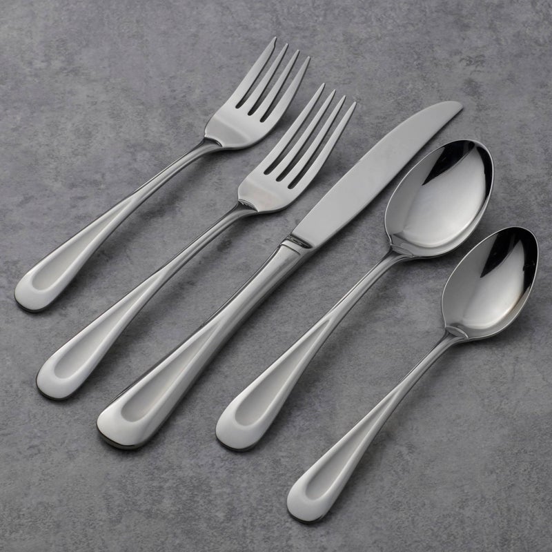 Oneida Silverware Set For 8, Satin Sand Dune 45-Piece Everyday Flatware Set with Serving Utensils, Service For 8, 18/0 Stainless Steel Silverware, Knives Spoons and Forks (Silver, 45 Piece) - Image 5