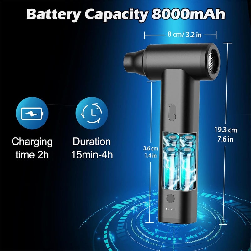 ddLUCK Compressed Air Duster, Electric Air Blower Cleaner for PC Keyboard, True 130000RPM All Metal Mini Air Blaster, 8000mAh Rechargeable Reusable Car Jet Dryer for Laptop Pet Hair, Replaces Air Can - Image 5