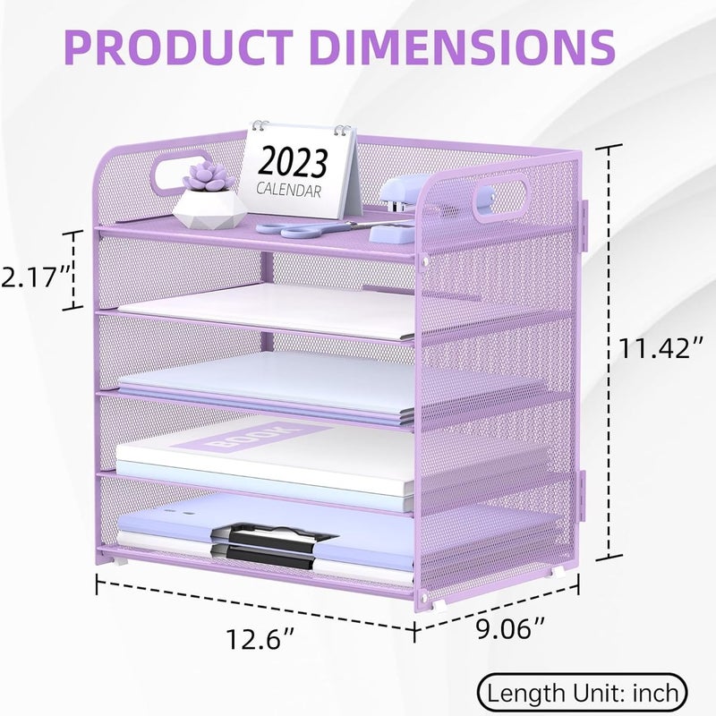SUPEASY 5 Trays Paper Organizer Letter Tray with Handle-Mesh Desk File Holders, Paper Sorter Desk Organizer for Office, Home, Classeoom or School, Purple - Image 5
