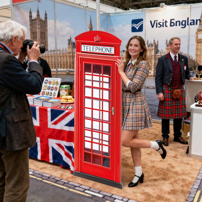 ARQRHTLY 6 Ft Red British Phone Booth Cardboard Cutout English Telephone Booth Stand up Cutout Life Size Classic Red Telephone Box Prop for British Theme Birthday Party Graduation Office Event Decor - Image 5