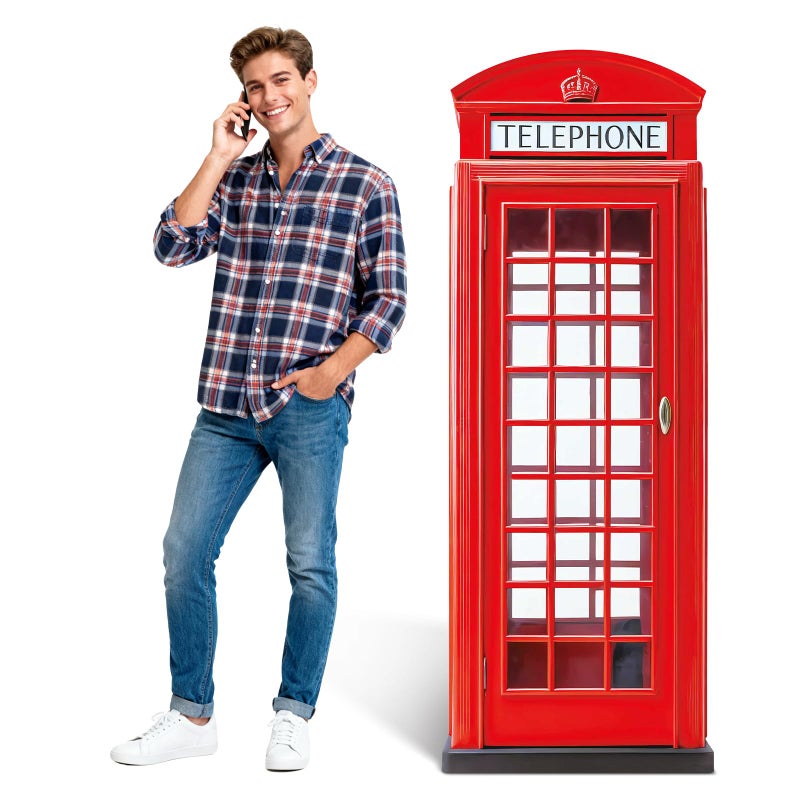 ARQRHTLY 6 Ft Red British Phone Booth Cardboard Cutout English Telephone Booth Stand up Cutout Life Size Classic Red Telephone Box Prop for British Theme Birthday Party Graduation Office Event Decor - Image 1