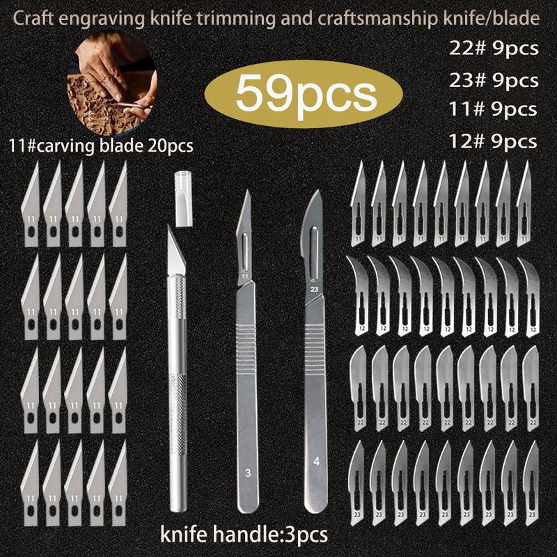 Premium 59pc Carbon Steel Carving Knife Set for Crafting and Repairs - Image 1