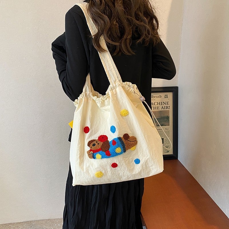 Cute Cartoon Embroidered All-Match Artistic Shoulder Crossbody Bag Instagram Style Large Capacity Commuter Shoulder Bag Tote Bag For Women - Image 2
