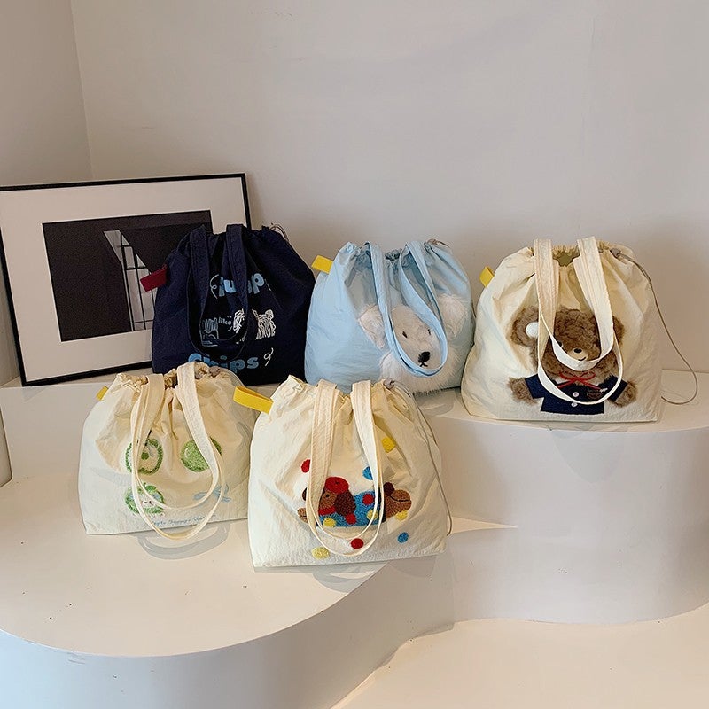 Cute Cartoon Embroidered All-Match Artistic Shoulder Crossbody Bag Instagram Style Large Capacity Commuter Shoulder Bag Tote Bag For Women - Image 5