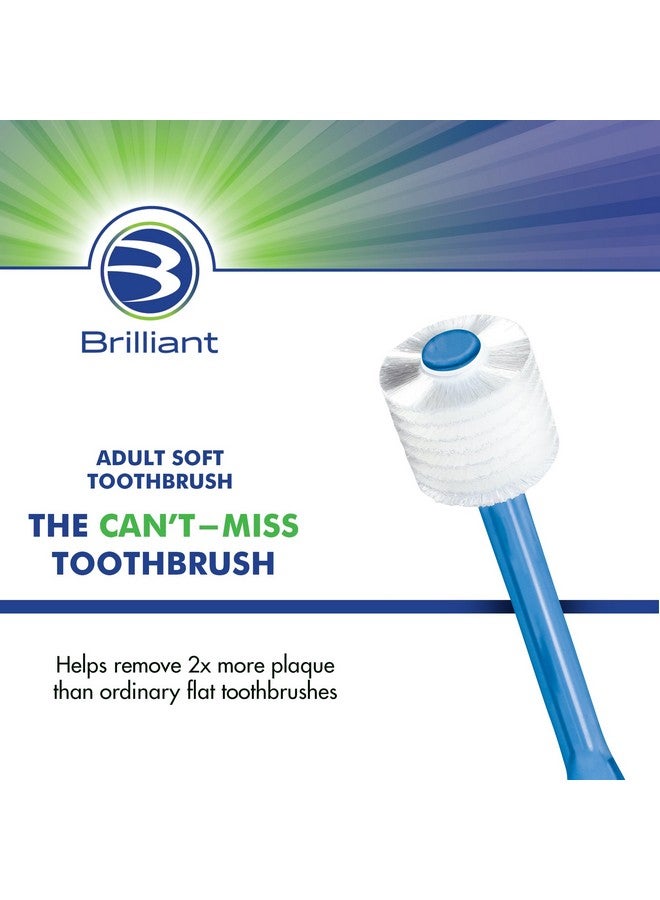 Brilliant Oral Care Adult Toothbrush With Soft Bristles, Round Head, And All-Around Clean For Teeth And Gums, Blue, 3 Pack - Image 2