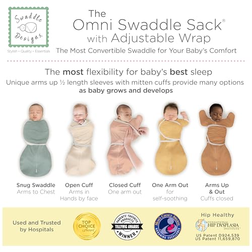 SwaddleDesigns سوادل ديزاينز 6-طرق أومني سوادل ساك أذرع لأعلى سوادل للمواليد الجدد، المزيد من الخيارات لتهدئة رد فعل الفزع، يحسن النوم، انتقال سهل لسرير النوم للرضع، صغير، 0-3 أشهر، 6-12 رطل، رمادي مائل إلى الخضرة - Image 3