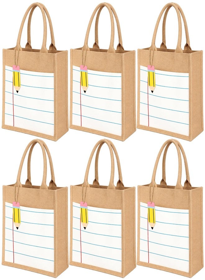 Shinylin 6 Pcs Back to School Canvas Tote Bags for Teacher Notebook Line Theme Canvas Bags with Pencil Tags for First Day of School Office Classroom Teachers Supplies - Image 1