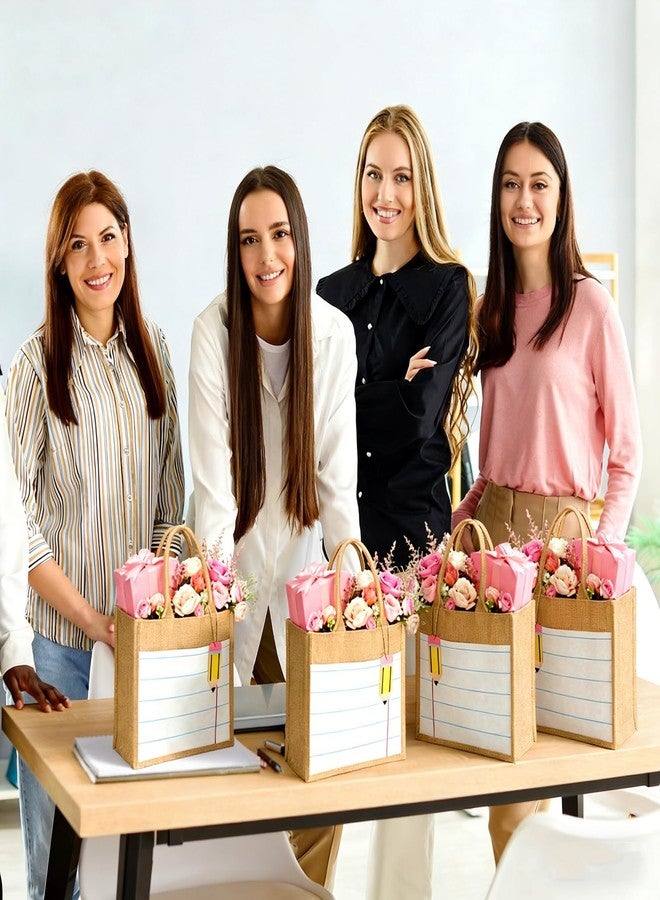 Shinylin 6 Pcs Back to School Canvas Tote Bags for Teacher Notebook Line Theme Canvas Bags with Pencil Tags for First Day of School Office Classroom Teachers Supplies - Image 5