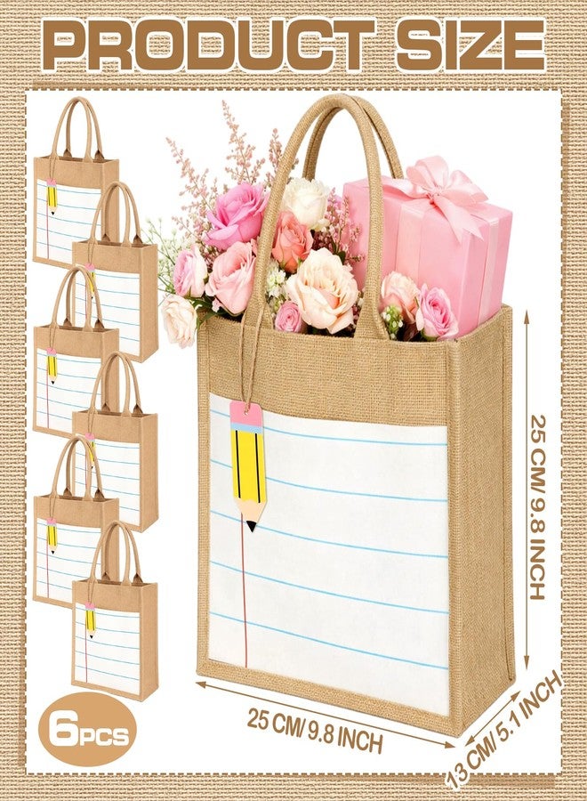 Shinylin 6 Pcs Back to School Canvas Tote Bags for Teacher Notebook Line Theme Canvas Bags with Pencil Tags for First Day of School Office Classroom Teachers Supplies - Image 4