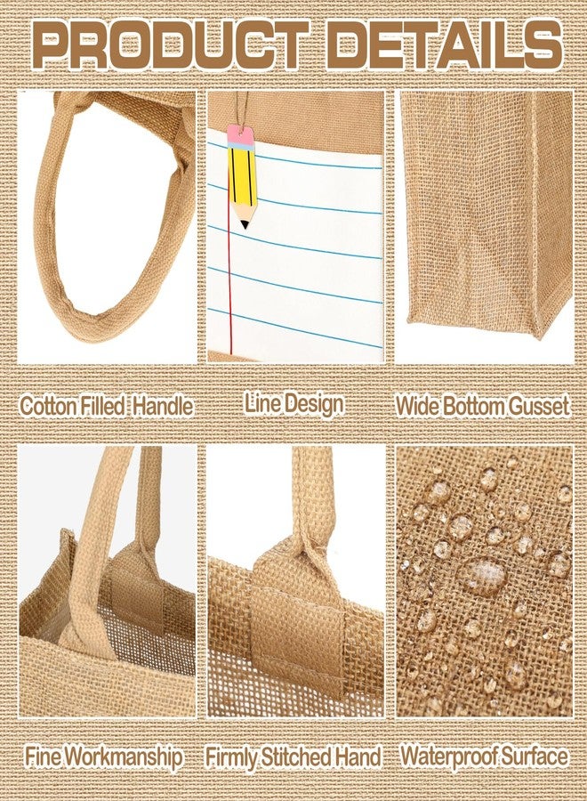 Shinylin 6 Pcs Back to School Canvas Tote Bags for Teacher Notebook Line Theme Canvas Bags with Pencil Tags for First Day of School Office Classroom Teachers Supplies - Image 3