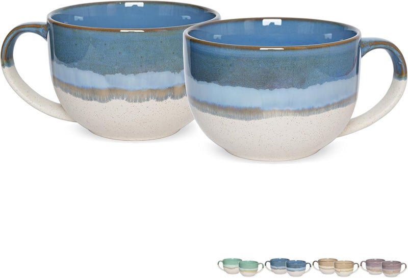 Bosmarlin Ceramic Jumbo Coffee Mug Set of 2 23 Oz Large Mug Soup Bowls with Handles Dishwasher and Microwave Safe Blue - Image 1