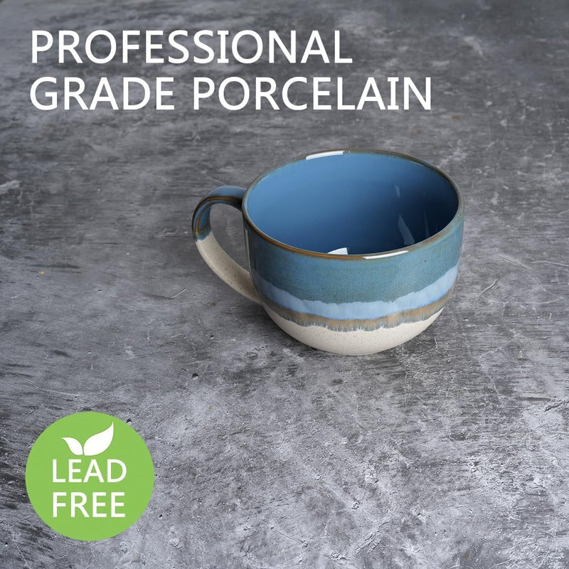 Bosmarlin Ceramic Jumbo Coffee Mug Set of 2 23 Oz Large Mug Soup Bowls with Handles Dishwasher and Microwave Safe Blue - Image 3