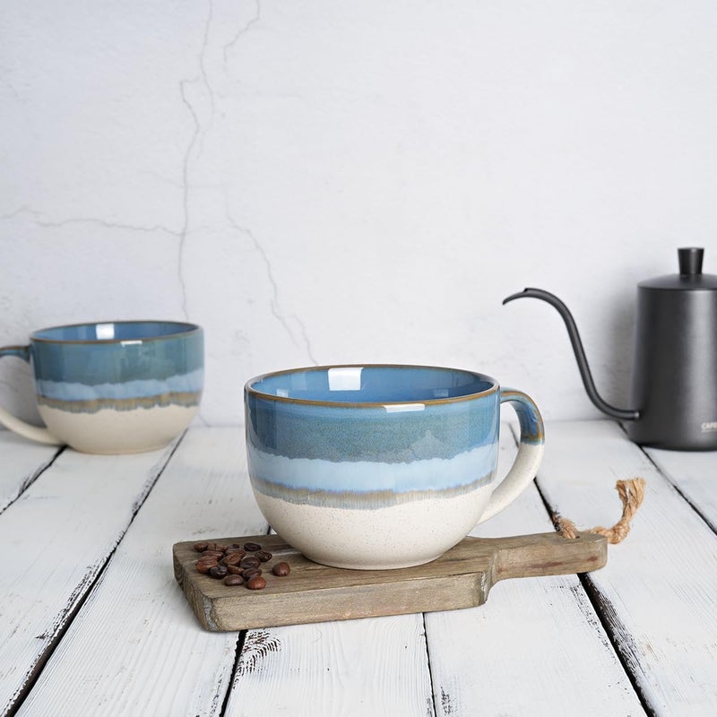 Bosmarlin Ceramic Jumbo Coffee Mug Set of 2 23 Oz Large Mug Soup Bowls with Handles Dishwasher and Microwave Safe Blue - Image 4
