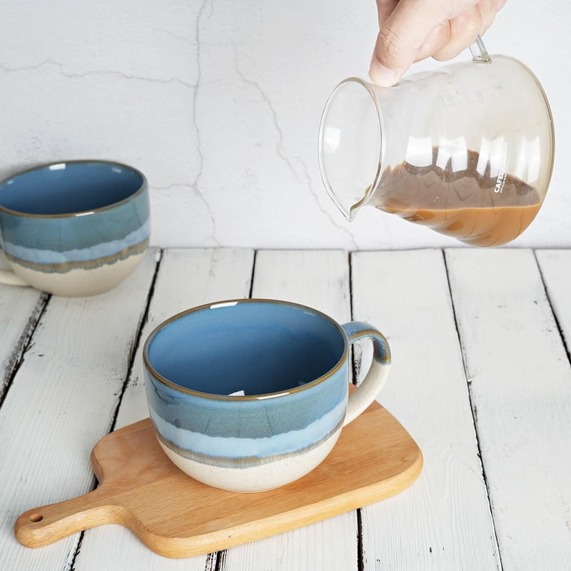 Bosmarlin Ceramic Jumbo Coffee Mug Set of 2 23 Oz Large Mug Soup Bowls with Handles Dishwasher and Microwave Safe Blue - Image 5