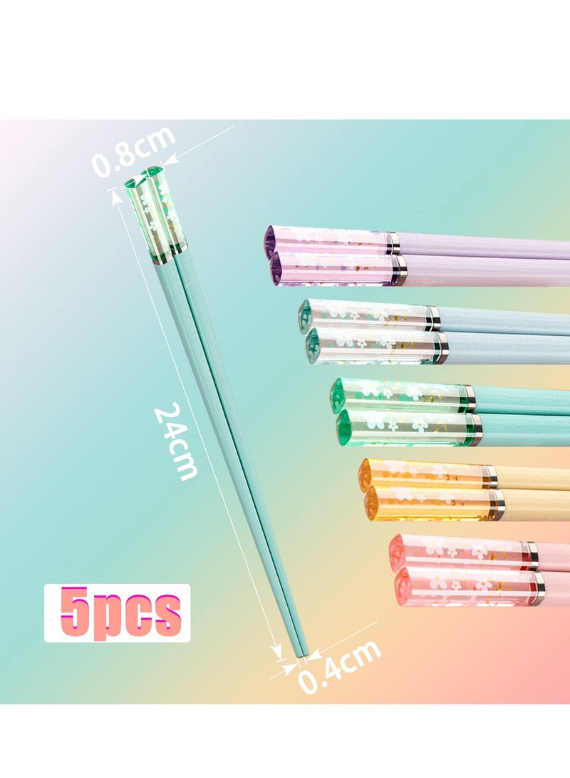 SYOSI Reusable Chopsticks, 5 Pairs Chopsticks Fiberglass Chop Sticks Dishwasher Safe Reusable Non-Slip Chop Sticks 9.5 Inches Sakura Amber Japanese Chinese Style Colourful Chopstick Family Multipack  - Image 4